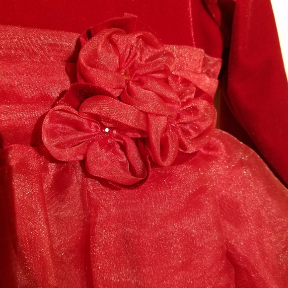 Isobell & Chloe Ruby Red velvet, tulle ruffle Christmas party dress. 4T - Picture 3 of 5